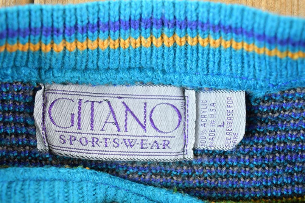Vintage 1990s Gitano Sportswear Knit Abstract Pattern Crewneck Sweater Mens L