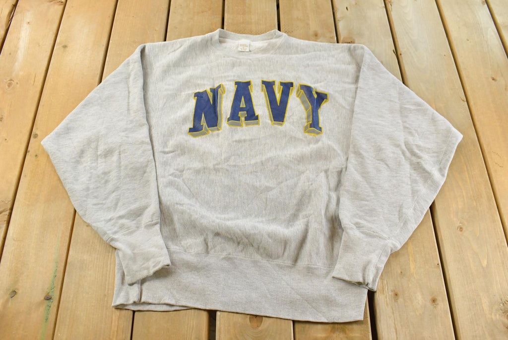 Vintage 1990s Navy Crewneck Sweatshirt Men's Large / 90s Crewneck / Army Military / Pro Weave / Spellout / Naval Academy