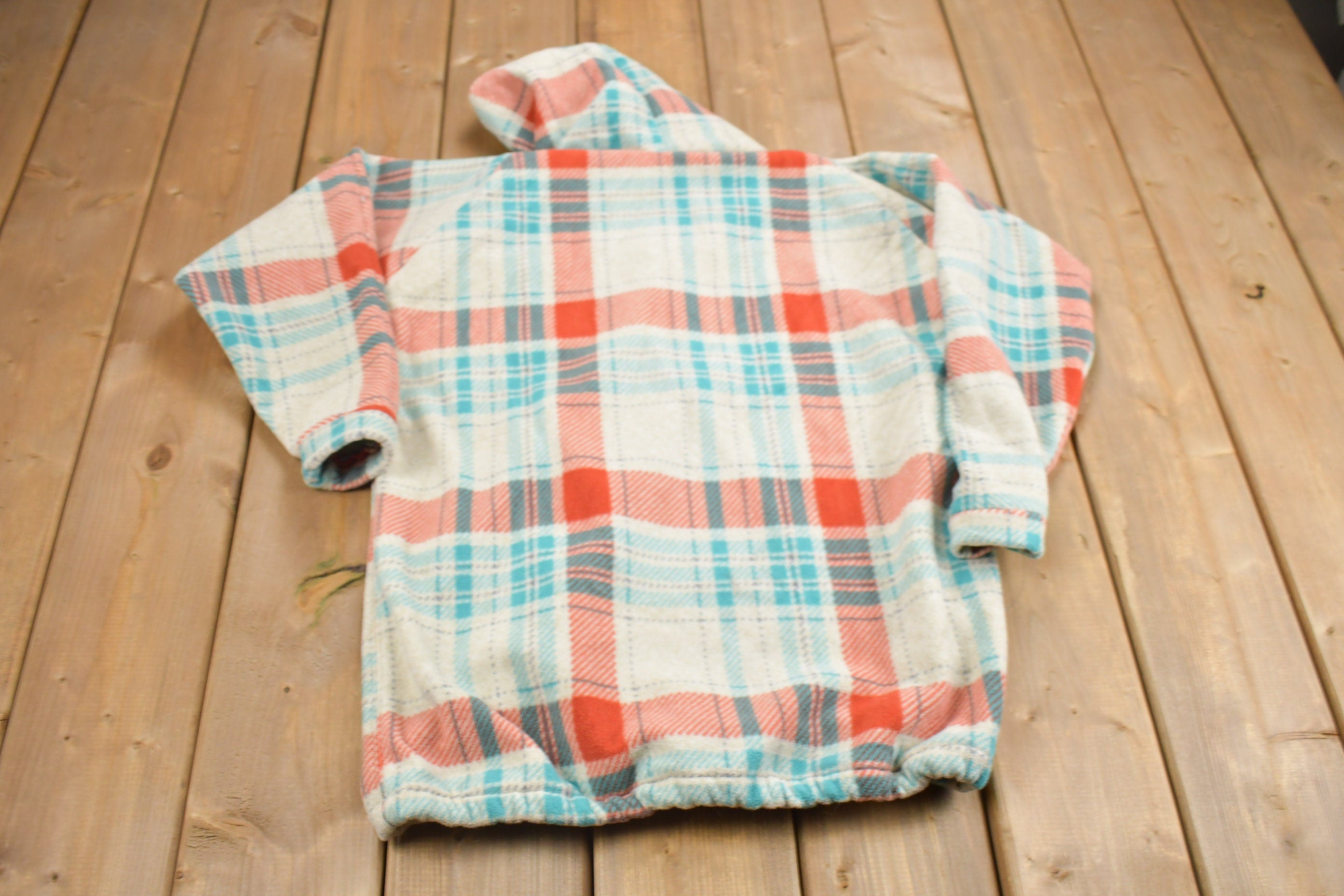 Vintage 1990s Plaid Fleece Graphic Hoodie