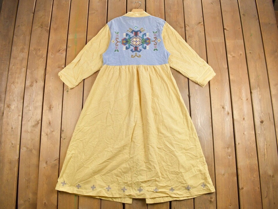 Vintage 1970s Myo Pinon Painted Shirt Dress