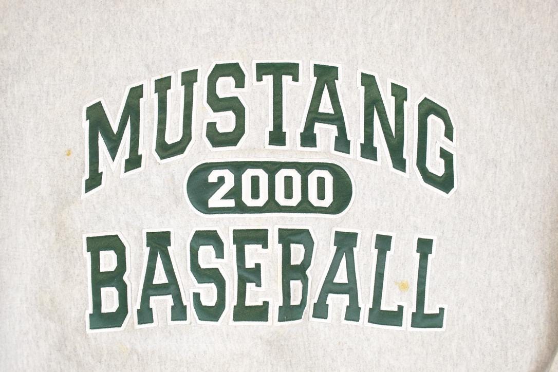 Vintage Y2K Mustang Baseball Embroidered Heavyweight Crewneck Sweatshirt Men's XL