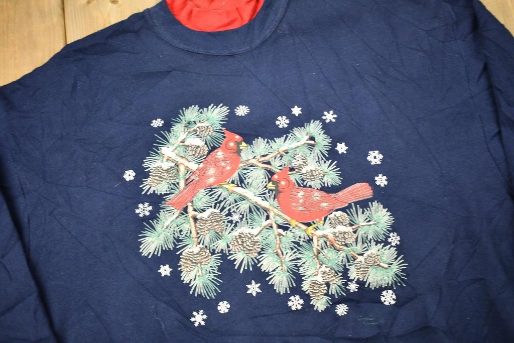 Vintage 1990s Cardinal Bird Winter Theme Graphic Cute Crewneck