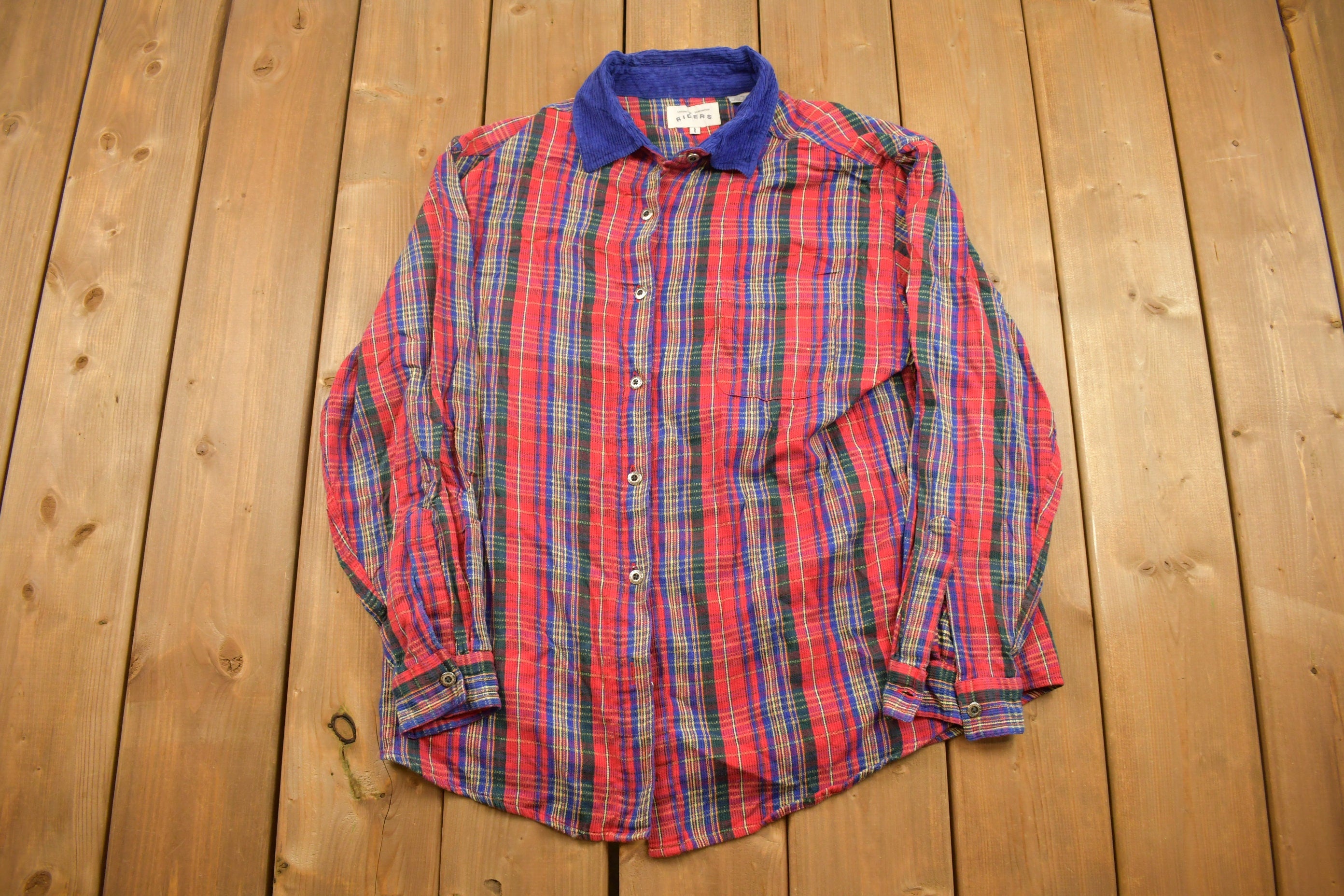 Vintage 1990s Riders Plaid Flannel Button Up Shirt