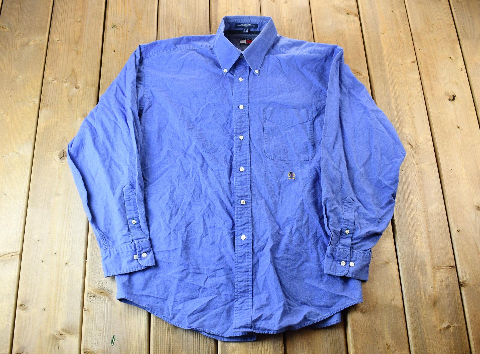 Vintage 1990s Chaps by Tommy Hilfiger Blue Blank Button Up Shirt / Vintage Tommy Hilfiger / Preppy Style / Old Money Aesthetic