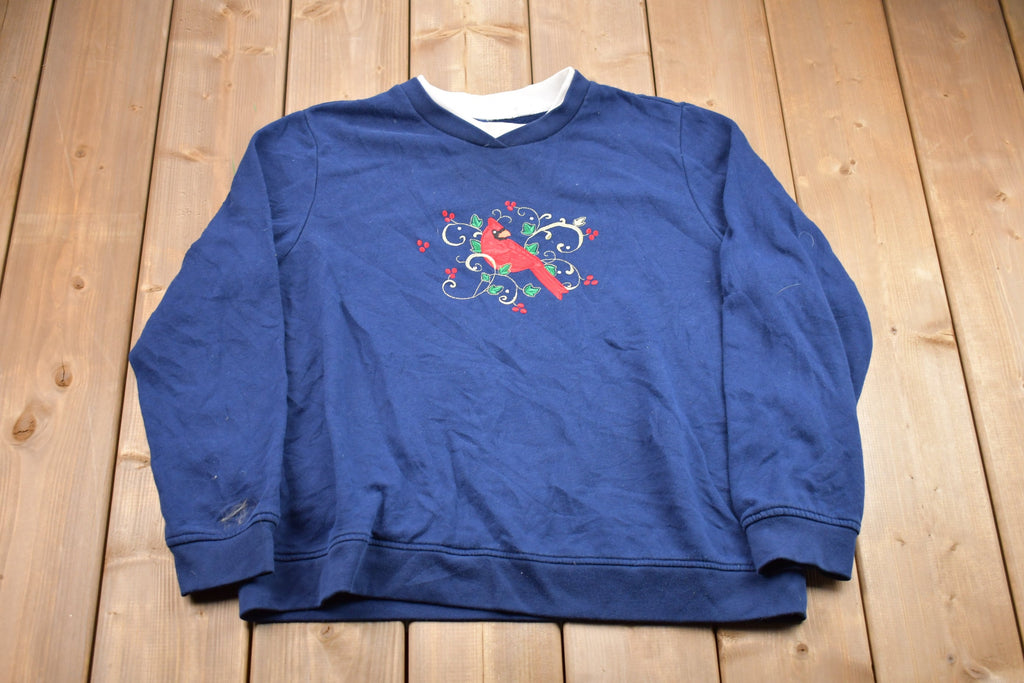 Vintage 1990s Bird Embroidered Bird Crewneck Sweatshirt / 90s Crewneck / Souvenir / Athleisure / Streetwear / Floral Bird Print
