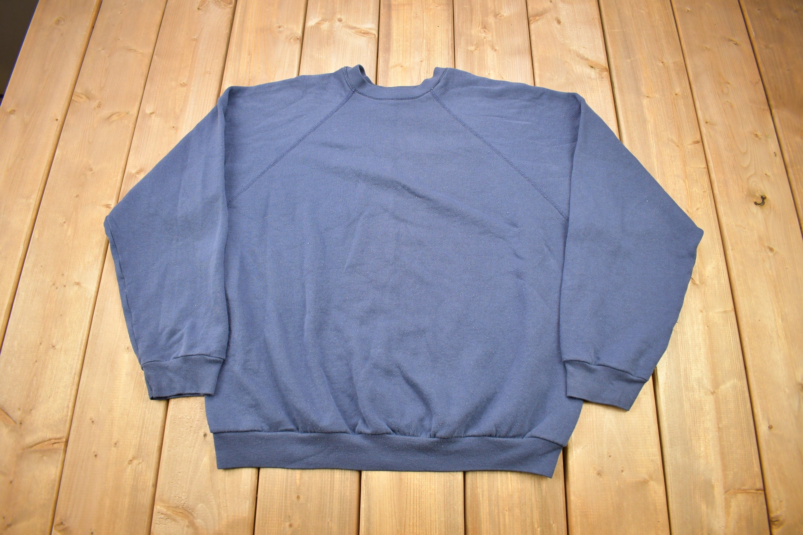 Vintage 1980s Tultex Blue Blank Raglan Crewneck Sweatshirt