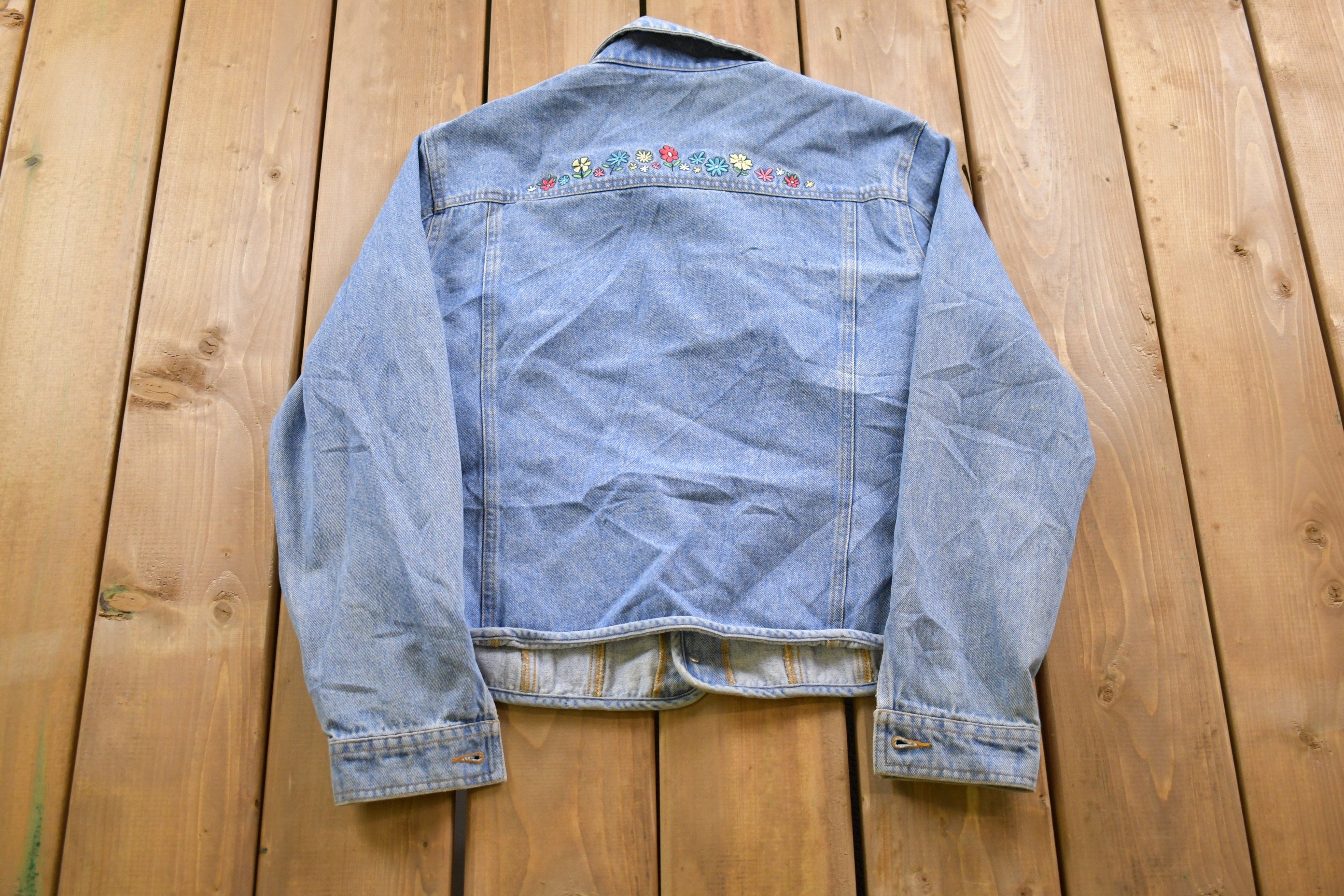 Vintage 1990s Winnie The Pooh Floral Embroidered Denim Jean Jacket