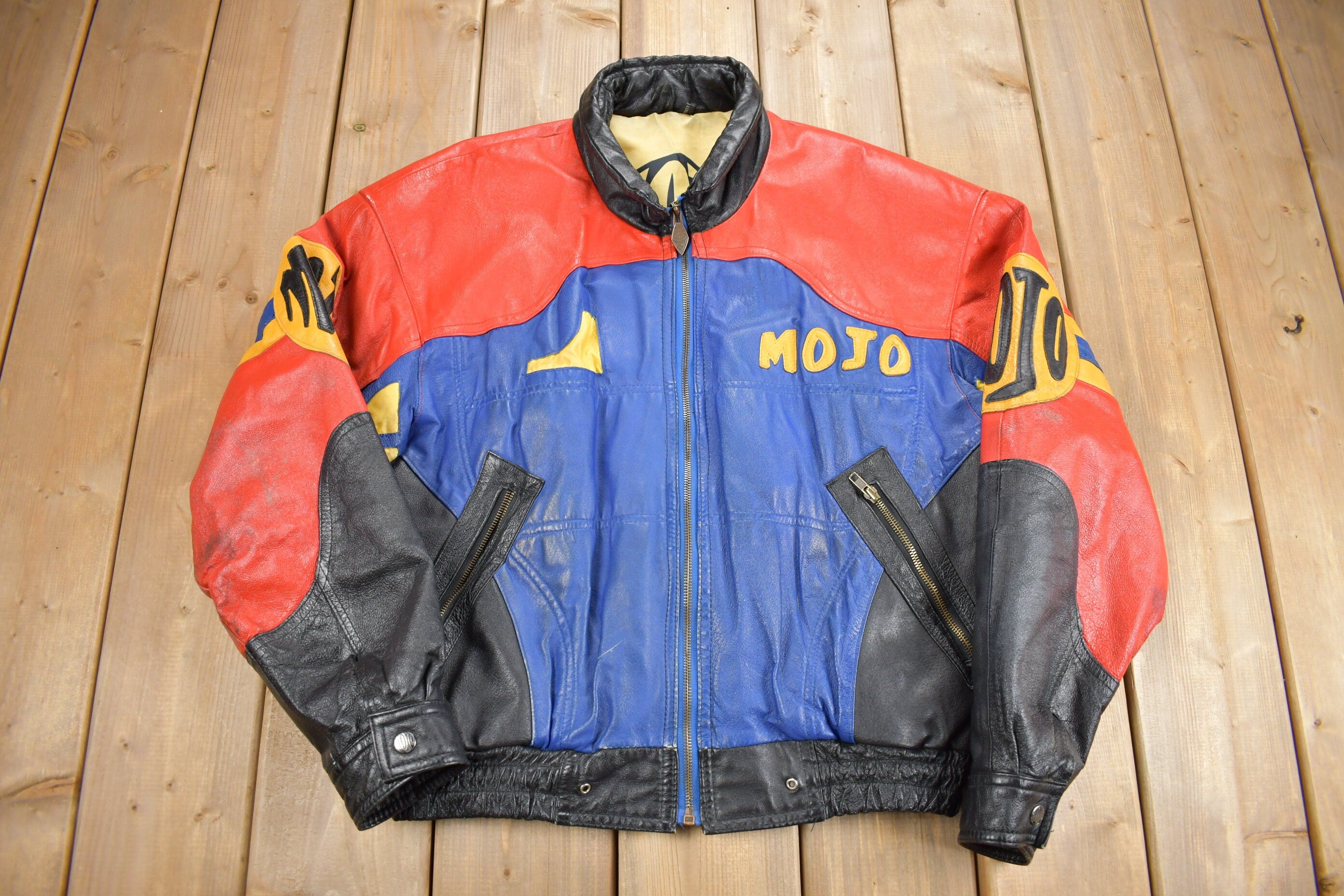 Vintage 1990s Micheal Hoban MOJO Patchwork Leather Jacket