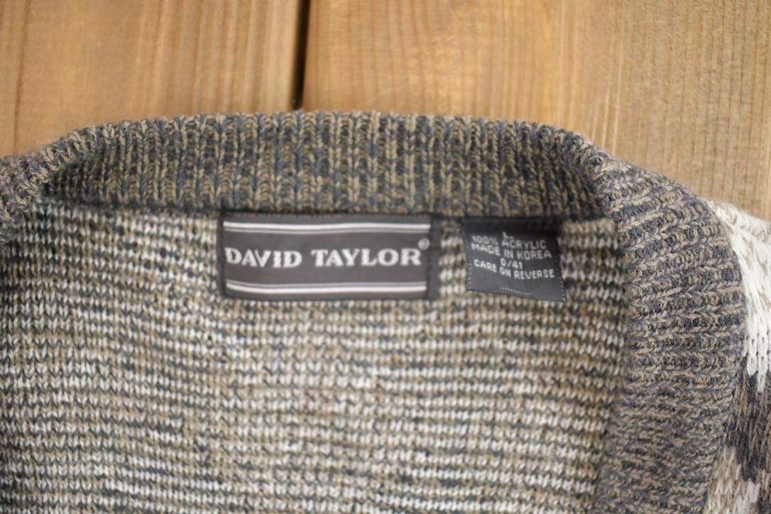 Vintage 1990s David Taylor Knit Cardigan Button Up Sweater