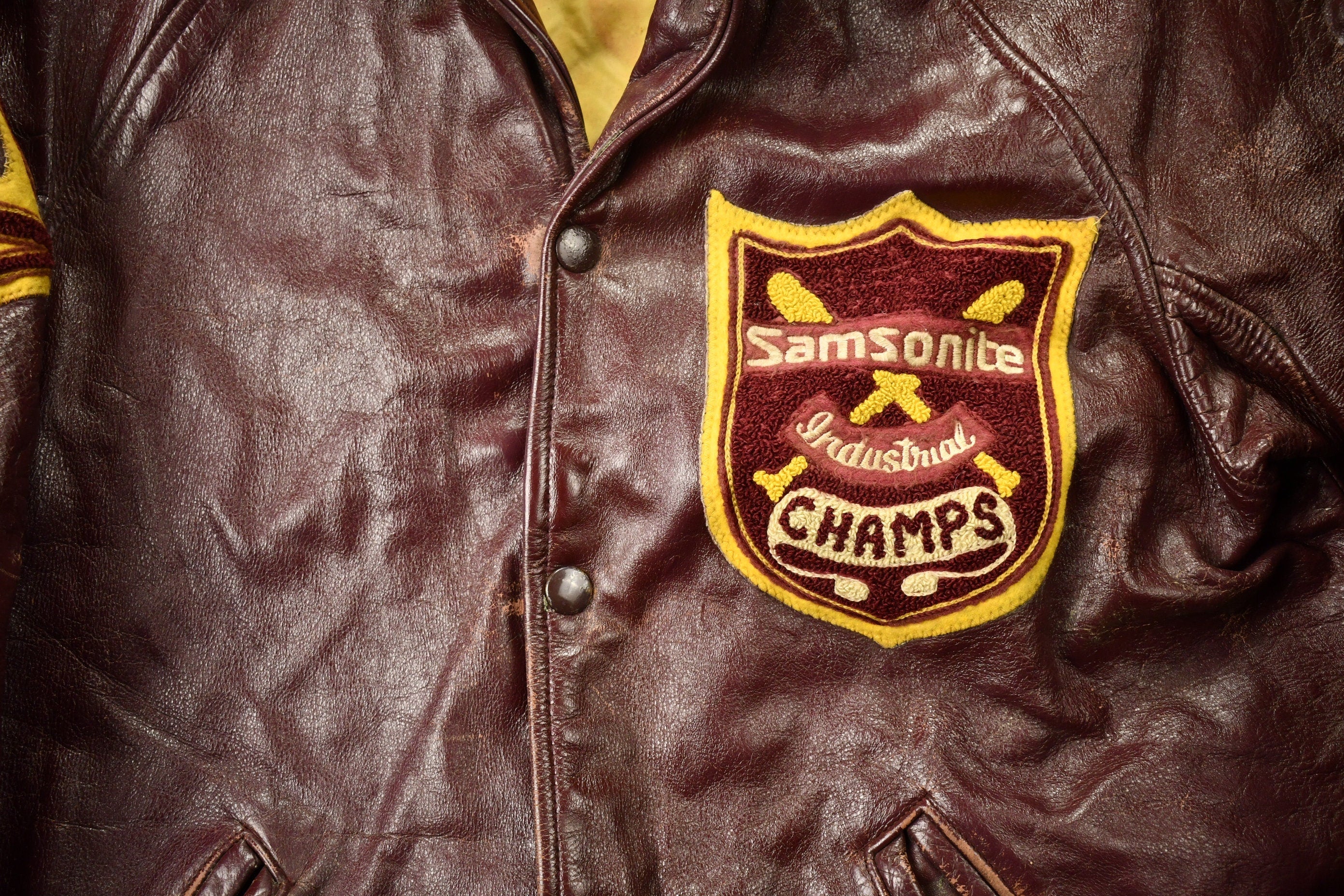 Vintage 1940s Samsonite Horsehide Varsity Jacket Industrial Champs Leather Jacket