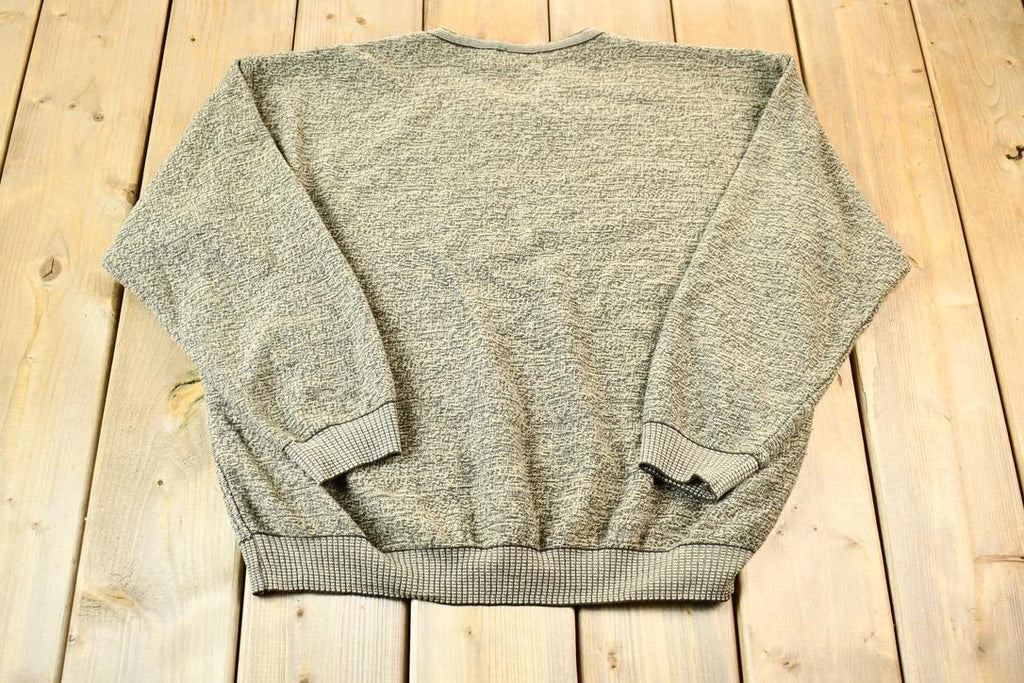 Vintage 1990s Beige Jantzen Signature Knit Abstract Pattern V-Neck Sweater / 90s V-Neck / Size XL / Boxy Fit