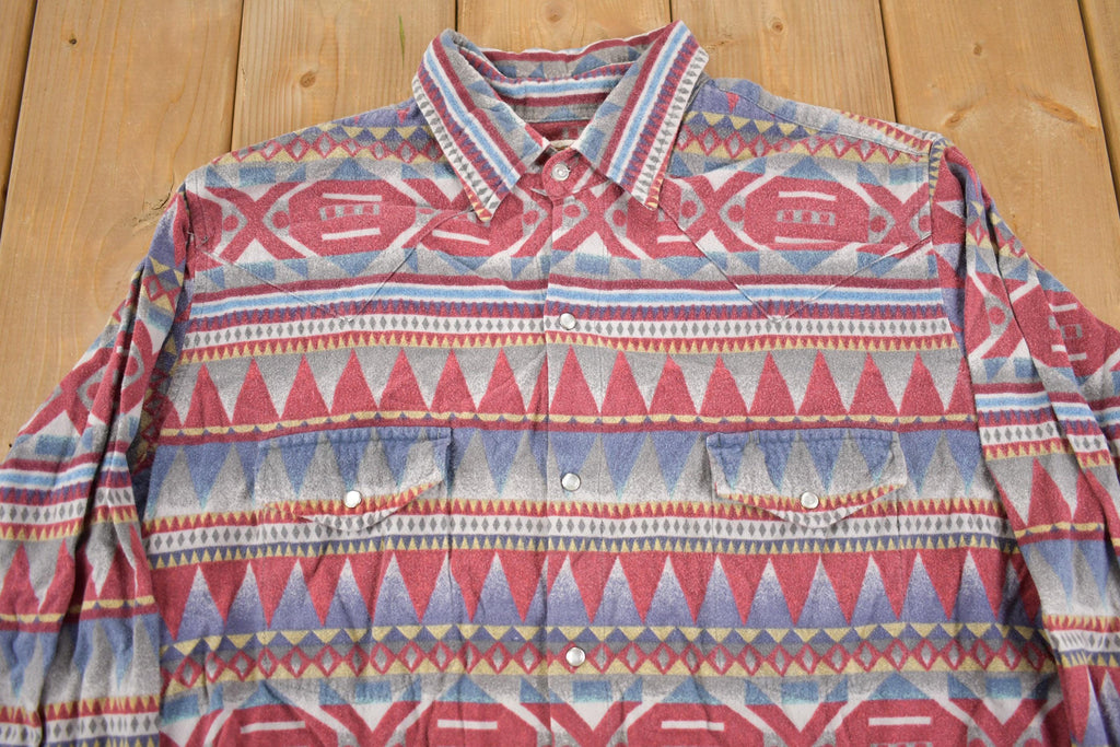 Vintage 1980s Ely Cattleman South Western Style Button Up Rodeo Aztec Shirt
