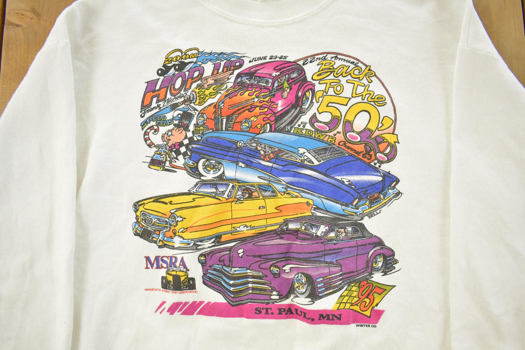 Vintage 1990s Back to the 50s Classic Cars Crewneck Sweatshirt Men's XL