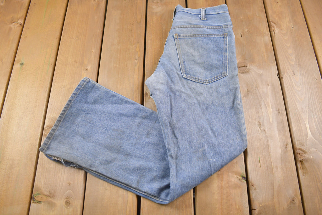 True Vintage 1970's Plain Pocket's Flared Distressed Blue Jeans 30 x 29