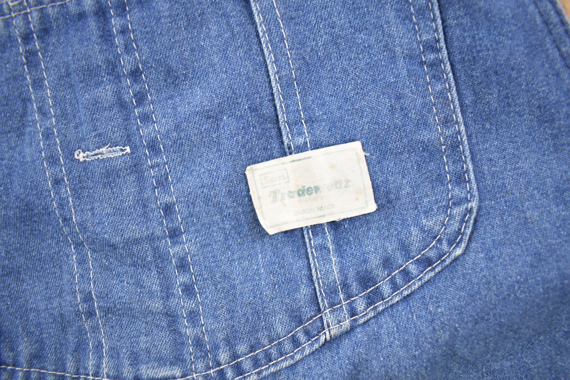 Vintage 1970s Sears Union Made Blue Denim Jean Overalls Size 36 x 29