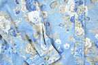 Vintage 1990s Casey And Max Denim AOP Floral Button Up Shirt Womens L