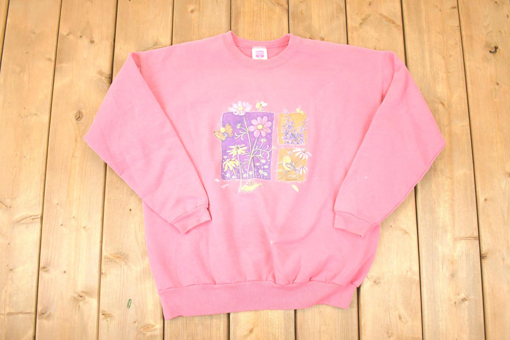 Vintage 1990s Wilma Sanchez Floral Graphic Print Crewneck Sweatshirt Womens L