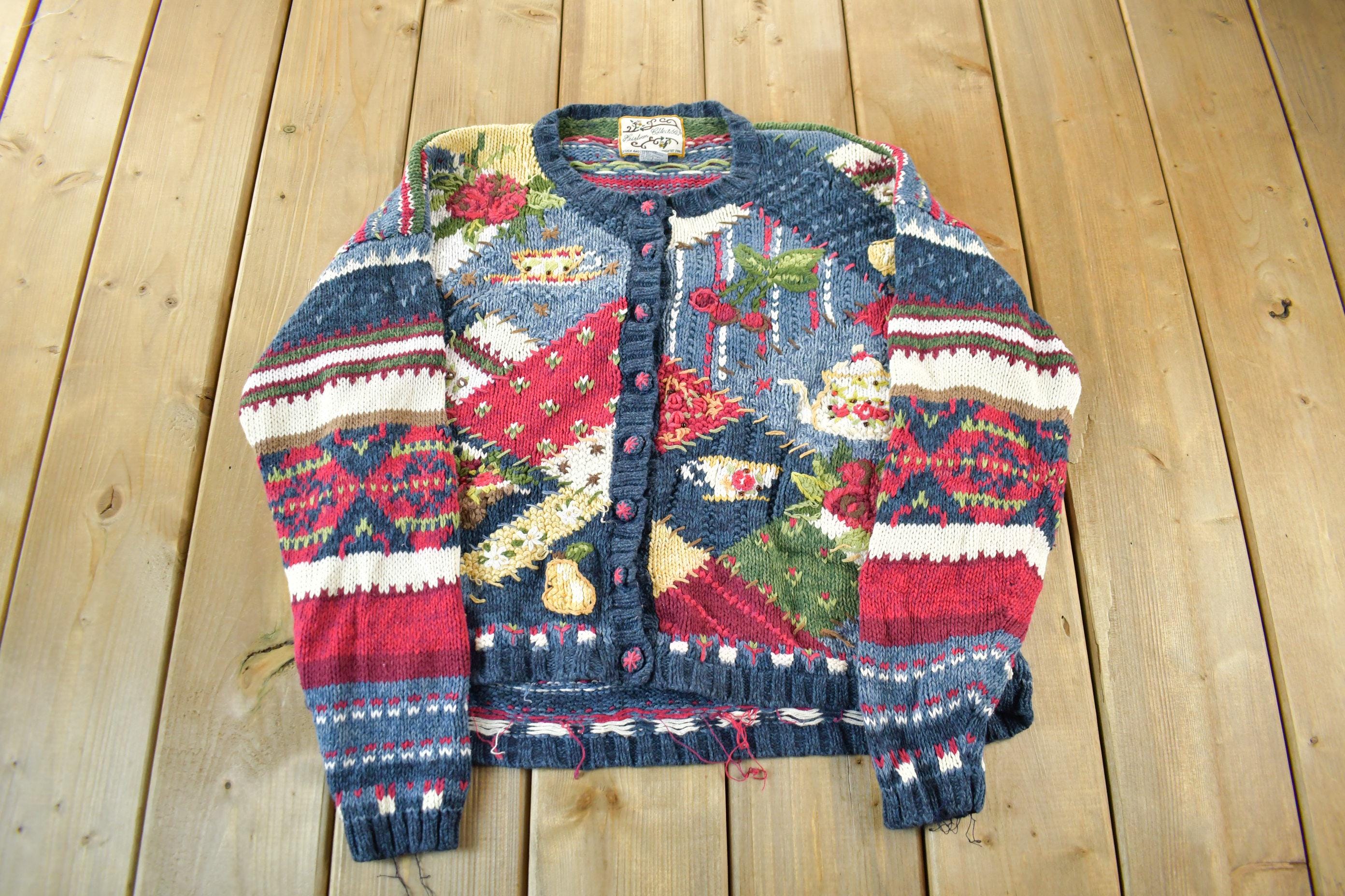 Vintage 2001 Heirloom Collectibles Knit Cardigan Sweater