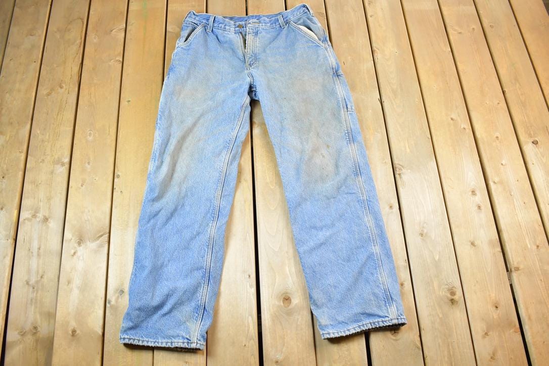 Vintage 1990s Carhartt Lined Denim Work Jeans Size 36 x 34 Made In USA