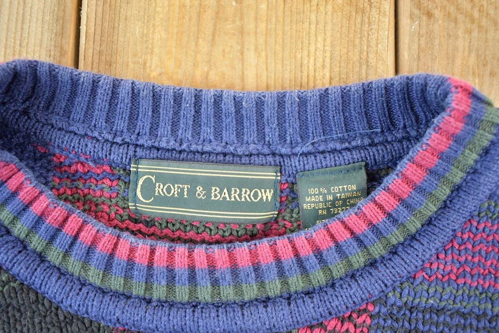 Vintage 1990s Croft And Barrow Knit Abstract Pattern Crewneck Sweater Mens XL