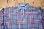 Vintage 1990s Marsh Landing Quarter Button Plaid Collared Crewneck Sweatshirt Size M