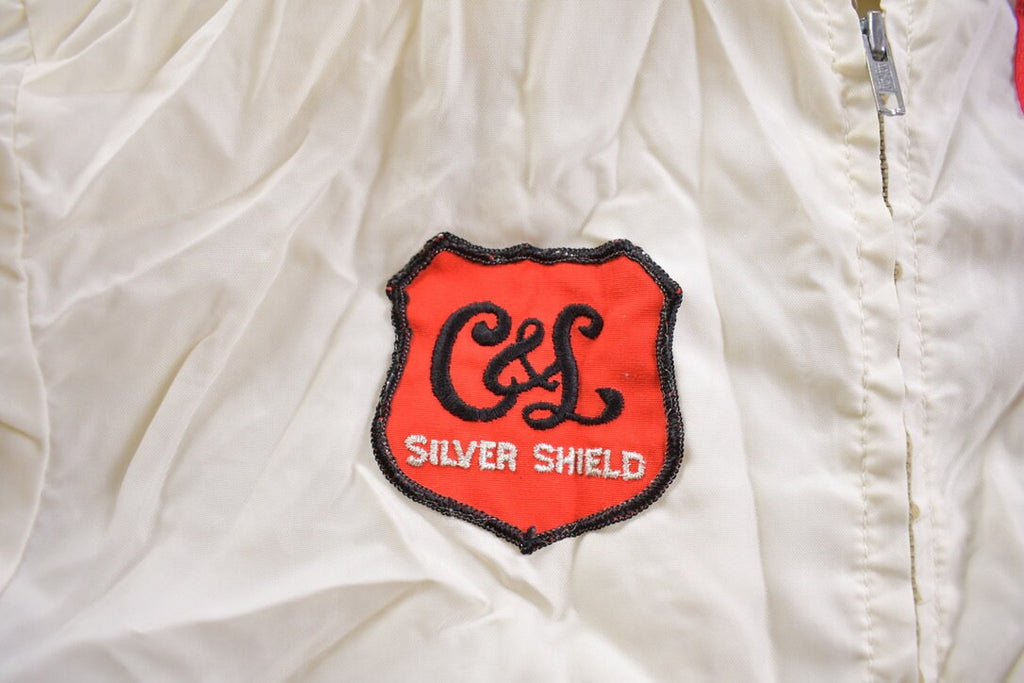 Vintage 1980s Cap'n Jac C&L Silver Shield Patchwork Windbreaker Jacket