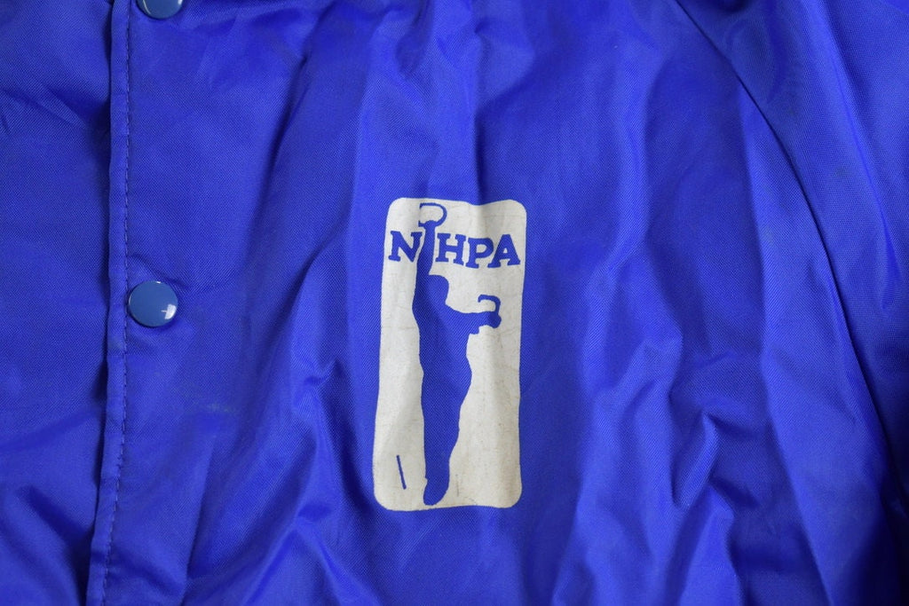 Vintage 1980s Pla-Jac by Dunbrooke Alaska Horseshoe Pitchers Satin Bomber Jacket