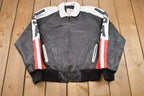 Vintage 1990s Michael Hoban Wheremi American Flag USA Leather Varsity Jacket / Fall Outerwear Leather Coat / Streetwear Fashion