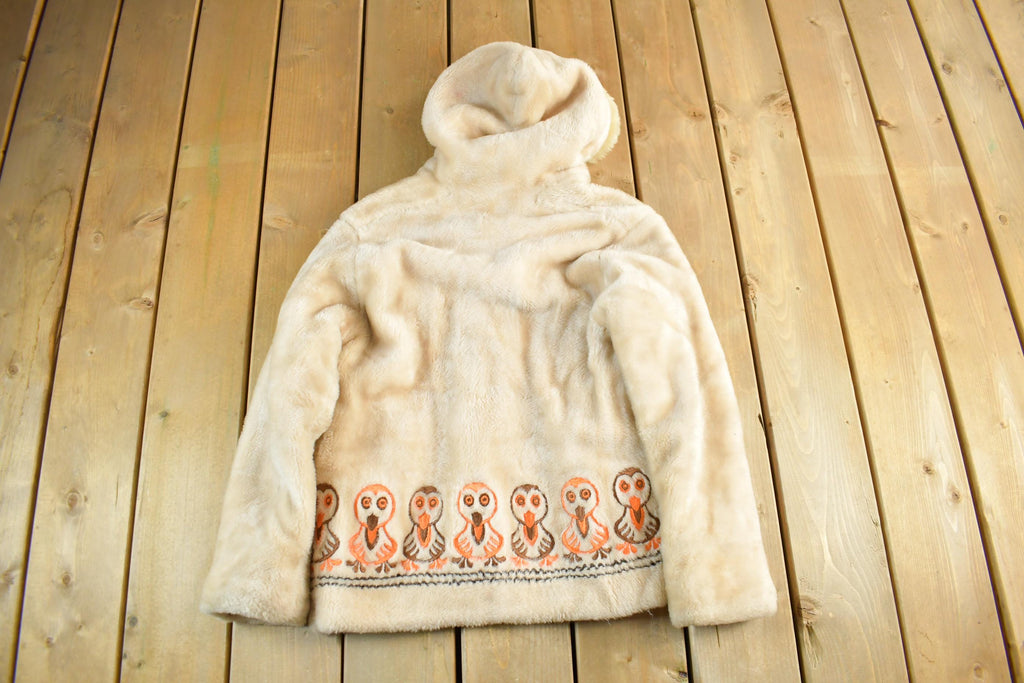 Vintage 1960s Lydia Fashions Tribal Art Fur Hooded Coat Women's M-L