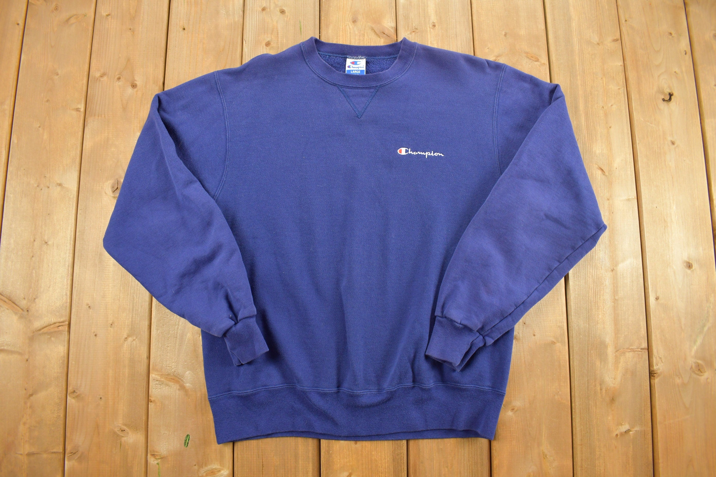 Vintage 1990s Champion Blank Blue Crewneck Sweatshirt