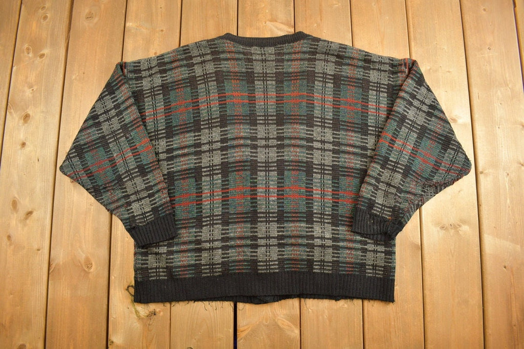 Vintage 1980s Prince Bellini Knitted Plaid Cardigan Sweater