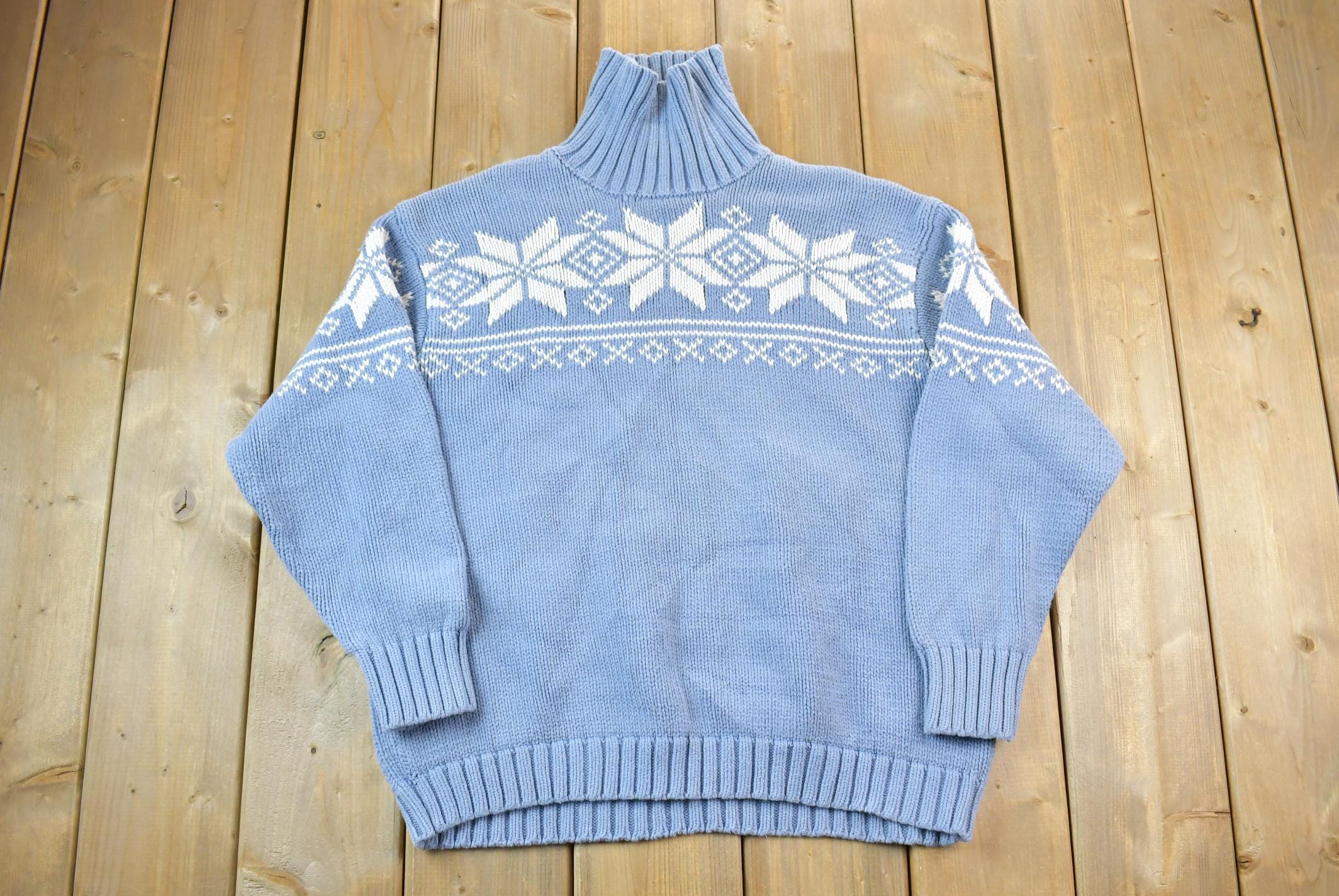 Vintage 1990s Eddie Bauer Snowflake Pattern Knit Turtleneck Sweater  90s Turtleneck  Made In USA  Preppy Knit
