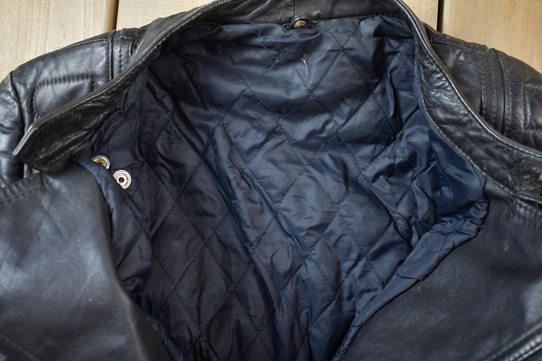 Vintage 1990s Motorcycle Leather Heavy Padded Biker Jacket Made In USA