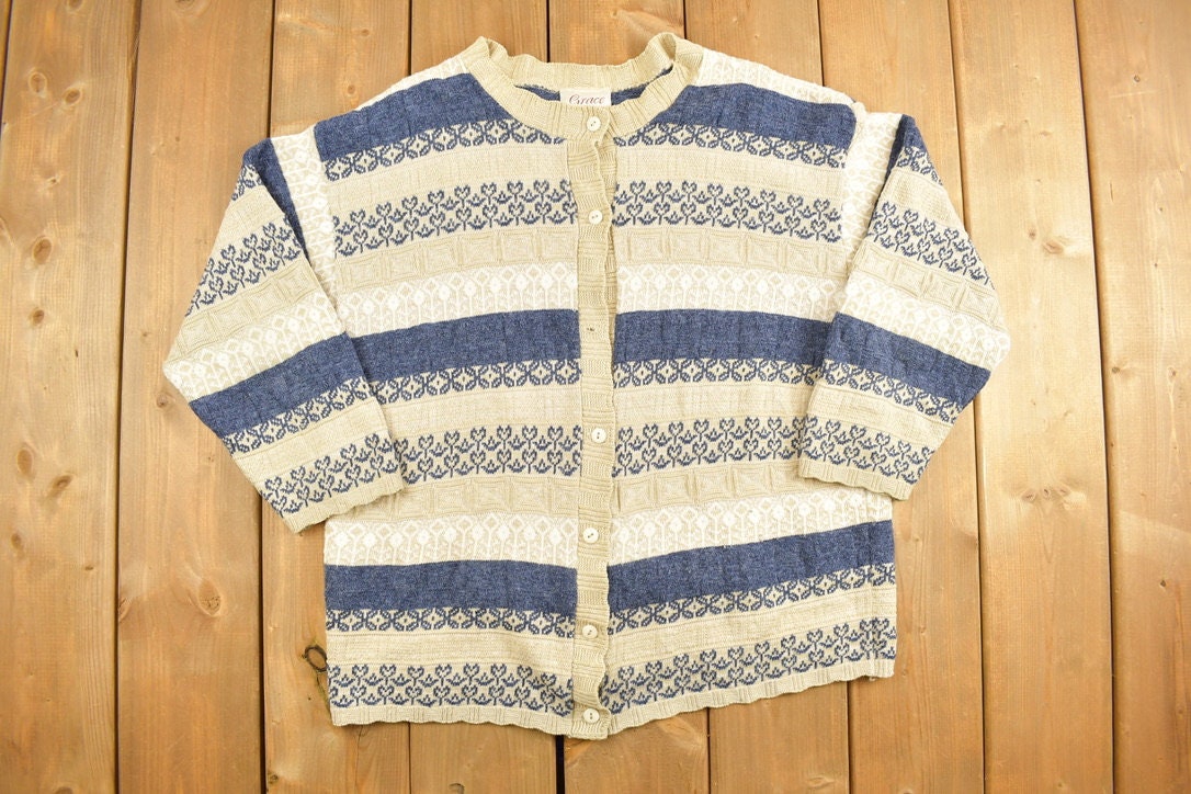 Vintage 1990s Grace Womens Button Up Knit Sweater