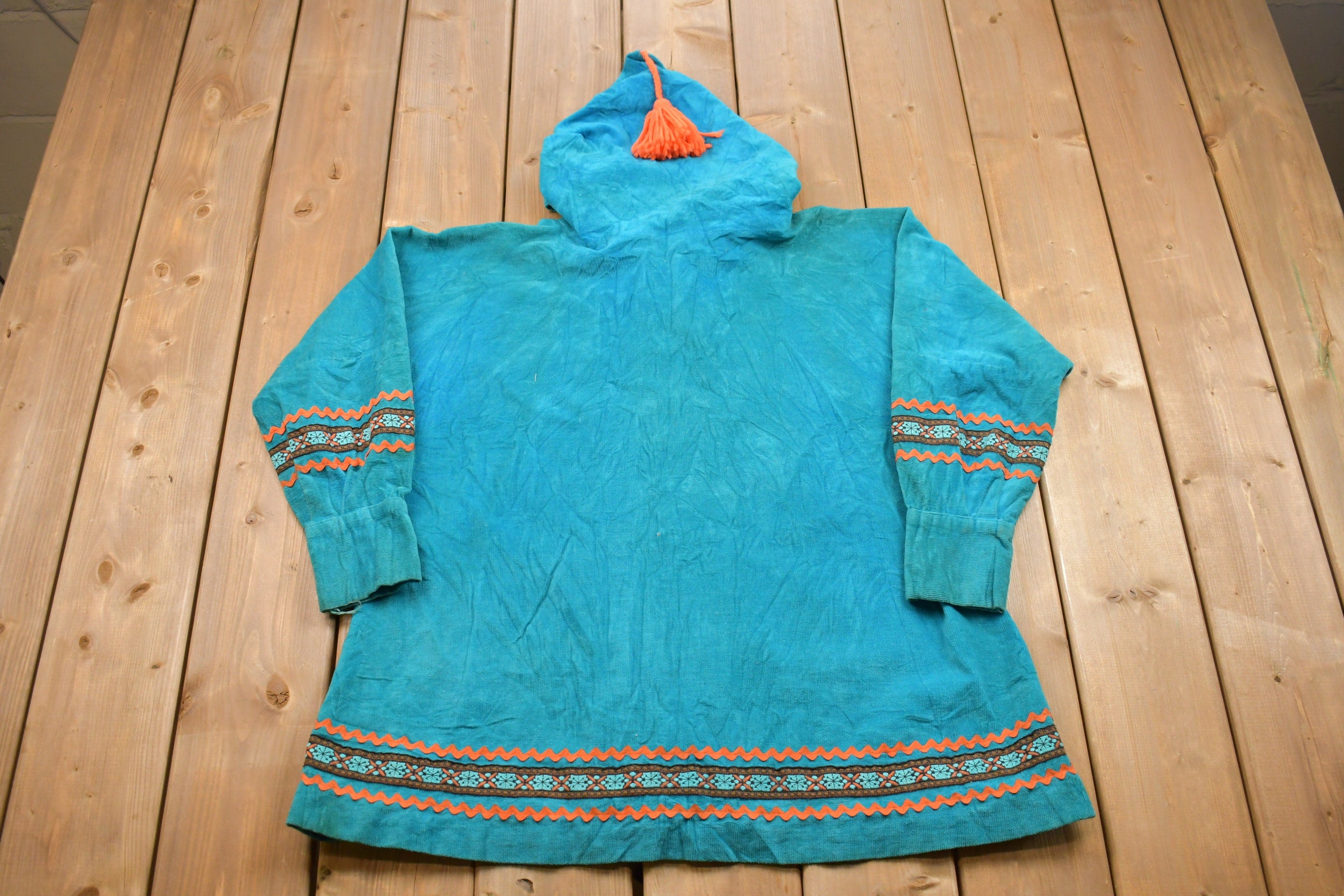 Vintage 1980s Unique Aztec Pom Pom Hoodie