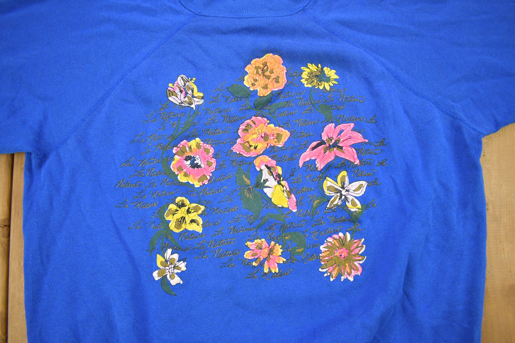 Vintage 1990s Flower Theme Cute Raglan Crewneck Sweater