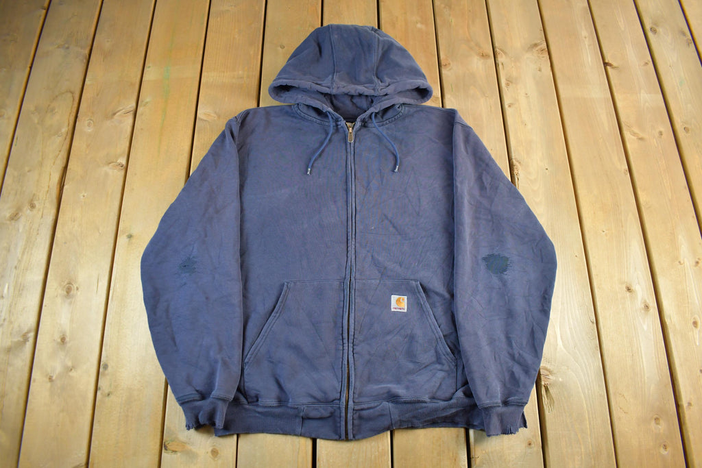 Vintage 1990s Carhartt Sun Faded Distressed Zip Up Hoodie Men's Large