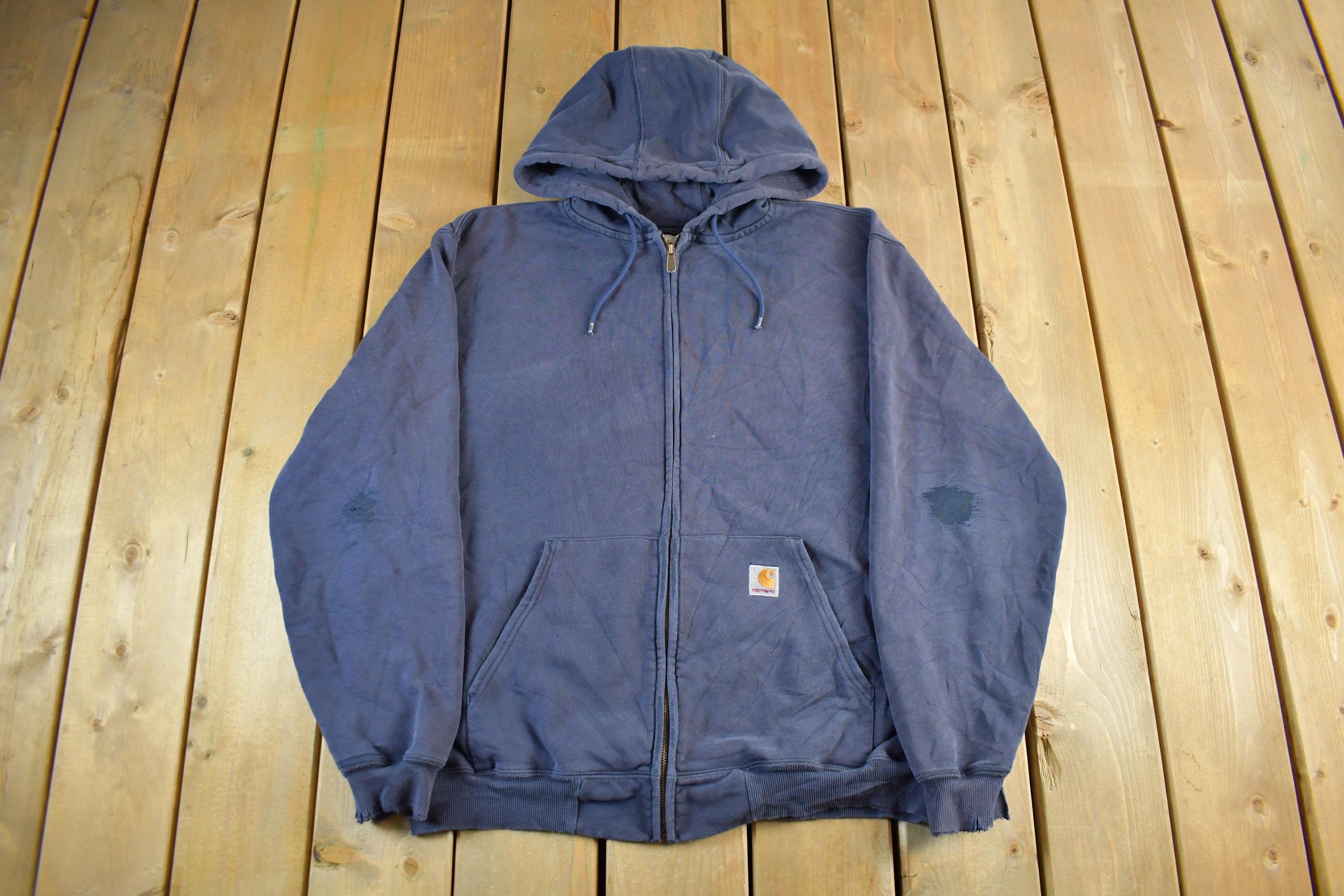 Vintage 1990s Carhartt Sun Faded Distressed Zip Up Hoodie Men's Large
