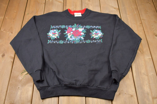 Vintage 1990s Morning Sun Floral Double Collar Crewneck Sweatshirt / 90s Crewneck / Souvenir / Athleisure / Streetwear / Floral Graphic