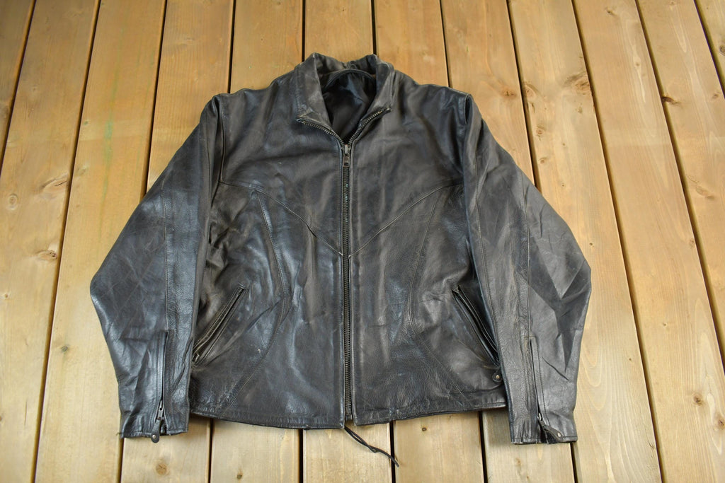 Vintage 1990s Genuine Leather Biker Jacket Adult Large