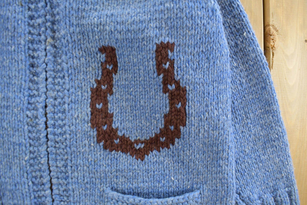 Vintage 1970s Horse Full Zip Hand Knit Cowichan Sweater Men's Medium