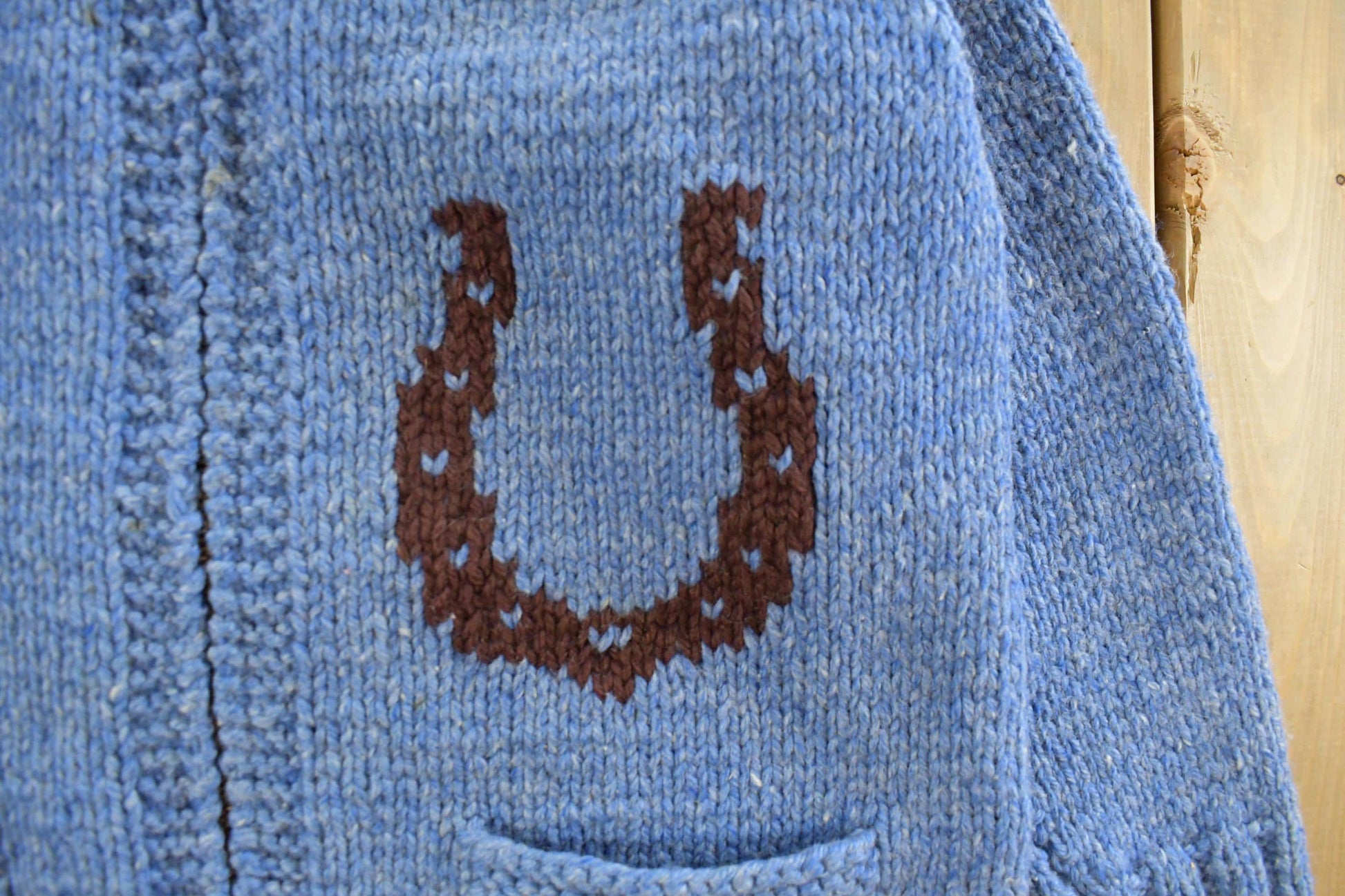 Vintage 1970s Horse Full Zip Hand Knit Cowichan Sweater Men's Medium