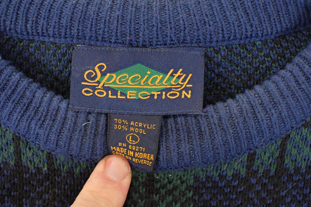 Vintage 1990s Embroidered Knit Golf Crewneck Sweater Mens L  90s Plaid Knitted Sweatshirt  Vintage Preppy Knits