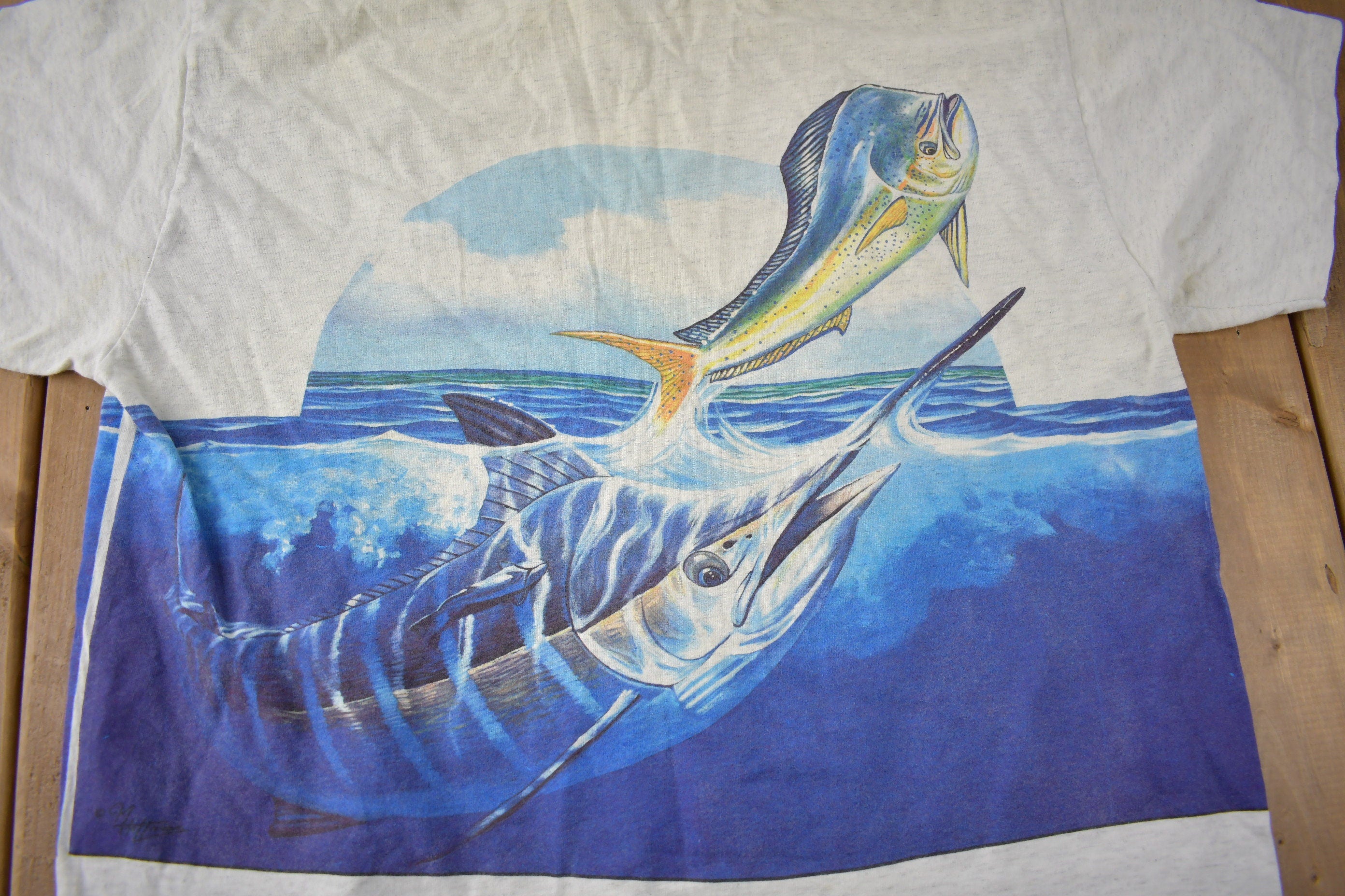 Vintage 1990s Spearfish Single Stitch Wrap Around Graphic T-Shirt Made In USA