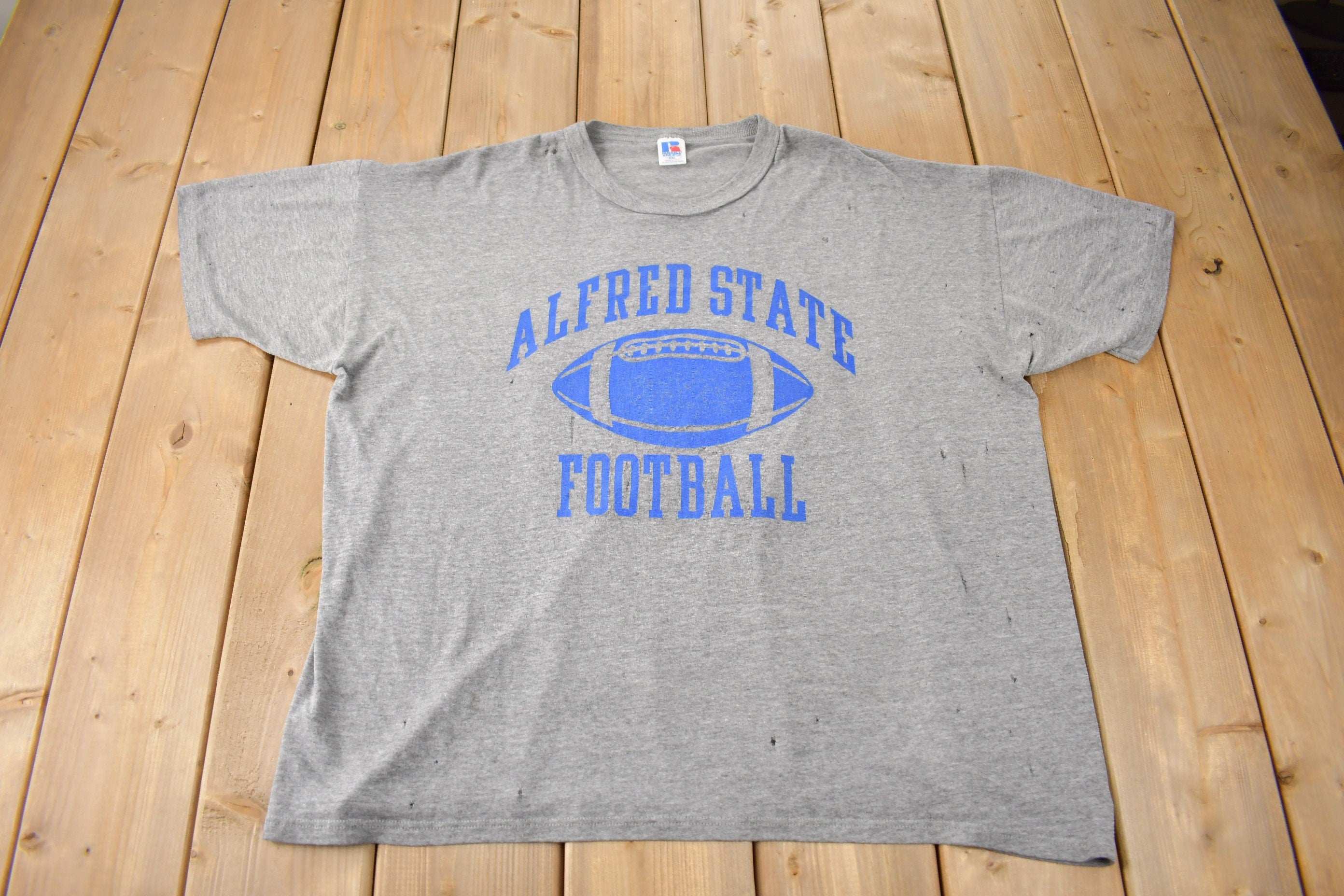 Vintage 1990s Alfred State Football Russell Athletics Single Stitch Graphic T Shirt Made In USA