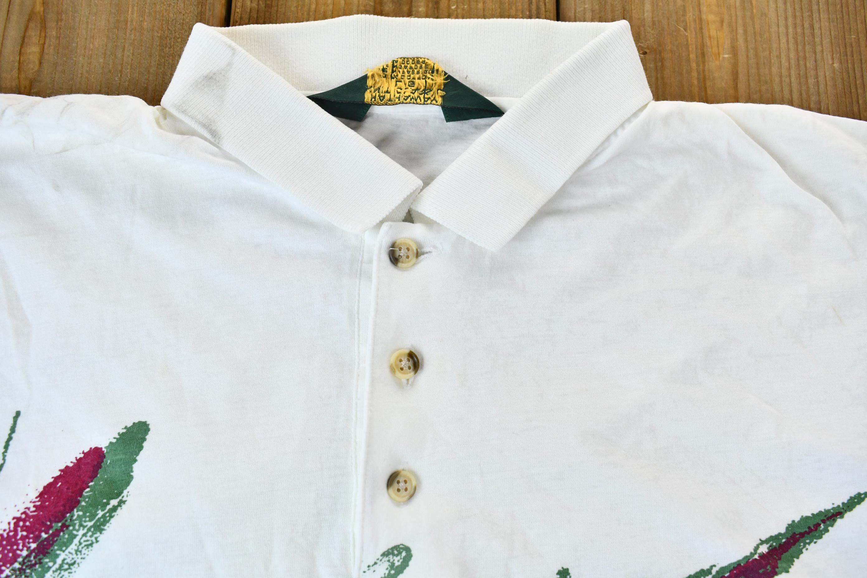 Vintage 1990s Hathaway Knit Classics Single Stitch Lightweight Abstract Graphic Polo Shirt