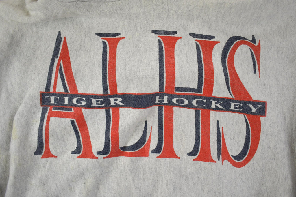 Vintage 1990s ALHS Tigers Hockey Reverse Grain University Collegiate Heavyweight Hoodie