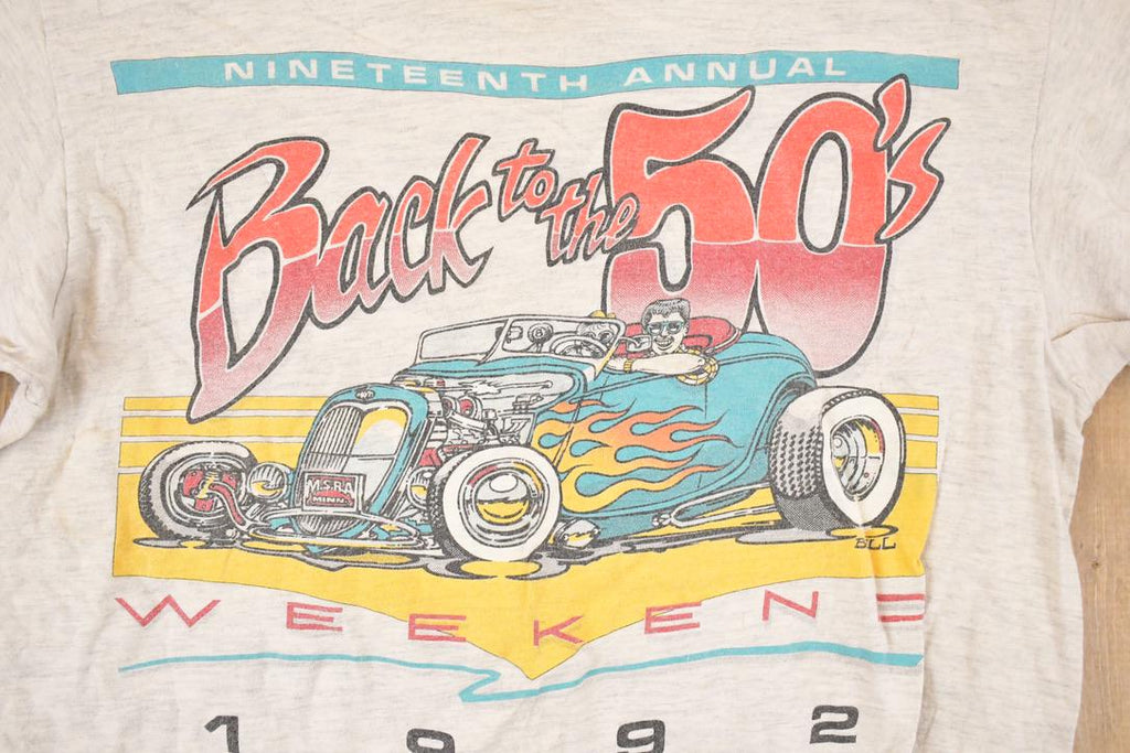 Vintage 1992 Back To The 50's Hot Rod CArtoon Graphic Print Souvenir T-Shirt Men's M