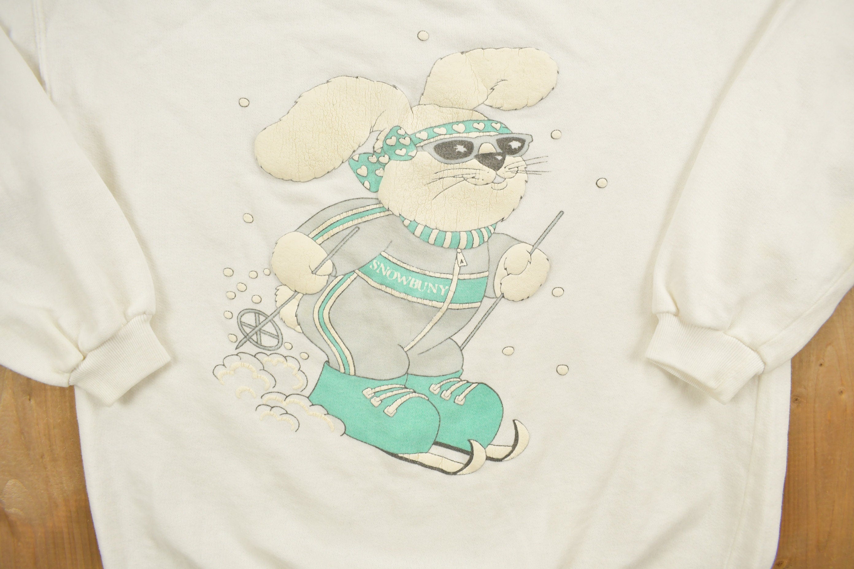 Vintage 1990s Cute Skiing Rabbit Crewneck Sweater