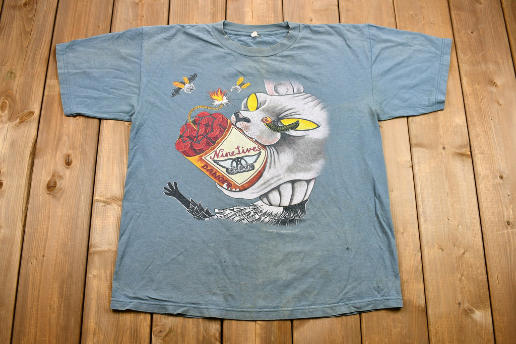 Vintage 1997 Naturally Distressed Aerosmith Nine Lives World Tour Graphic T-Shirt